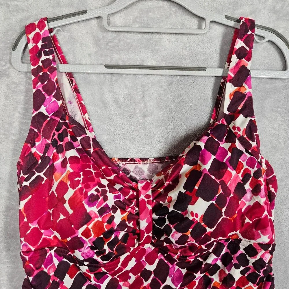 Penbrook swim top womens 14W pink red side gathered swim pool beach casual top